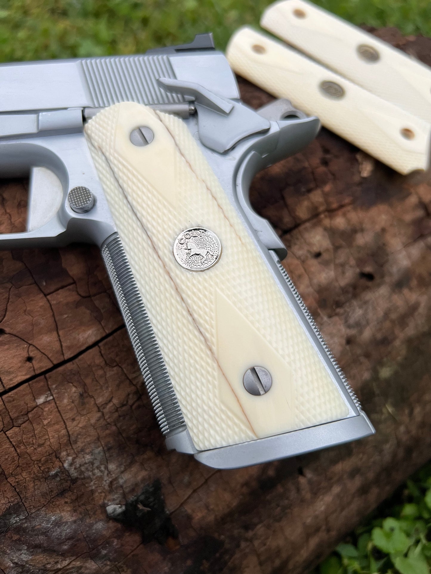 Ivory Checkering and Walnut Grips